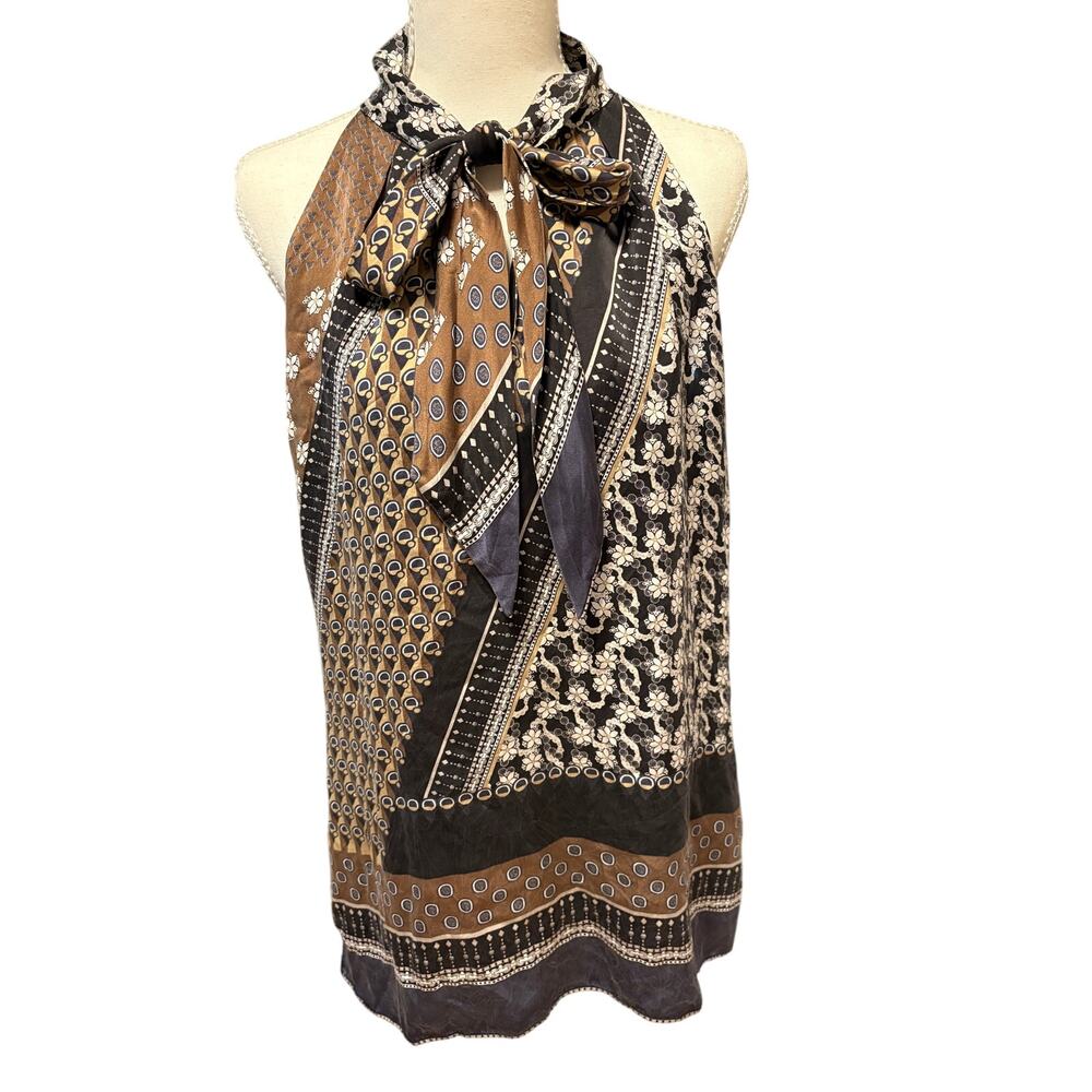 $998 LAFAYETTE 148 women's scarf collar sleeveless silk blouse M